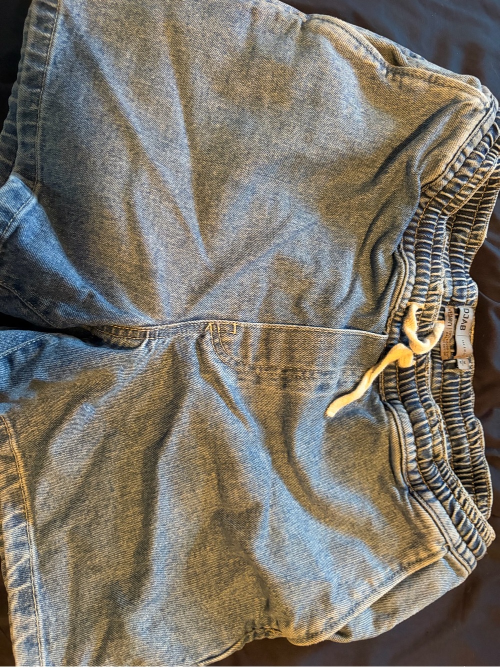 Denim Elastic Waist Drawstring Shorts - Light Blue